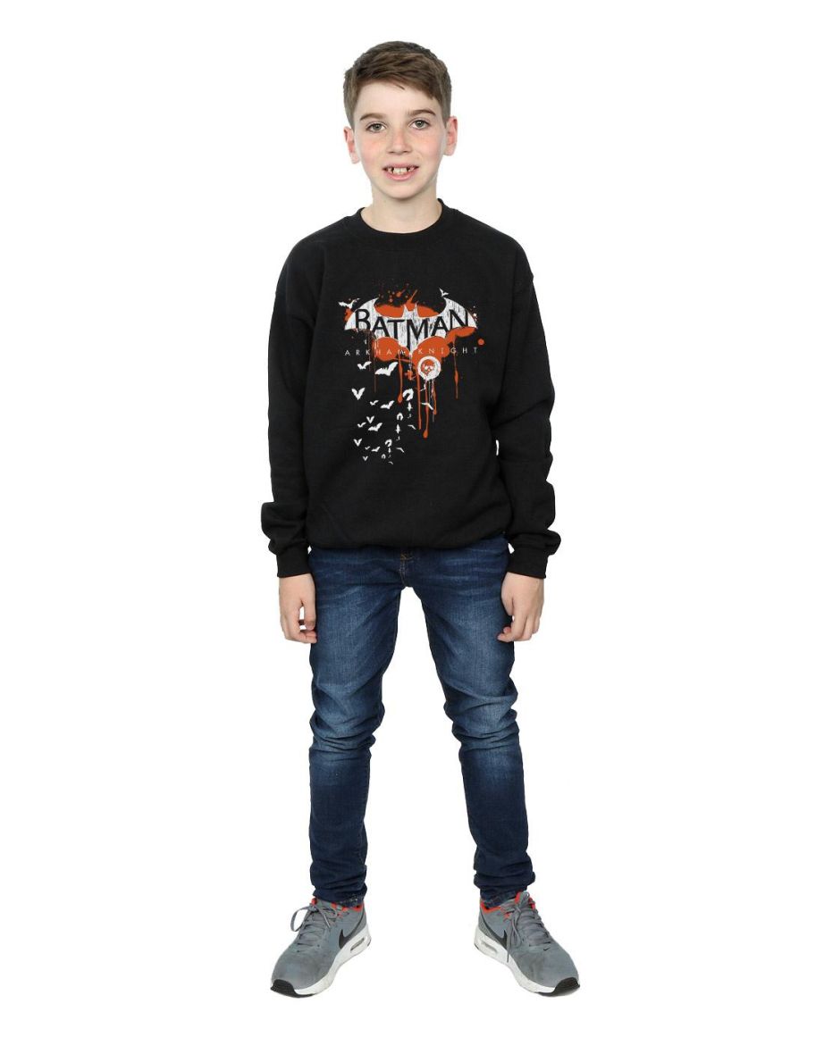 DC Comics Boys Batman Arkham Knight Halloween Logo Art Sweatshirt - Black - 3