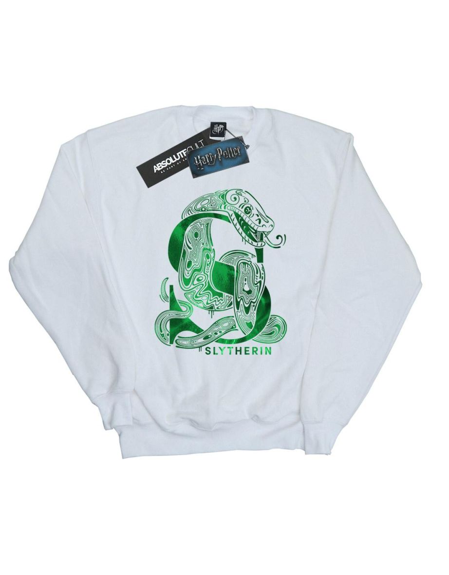 Harry Potter Girls Slytherin Snake Sweatshirt - White