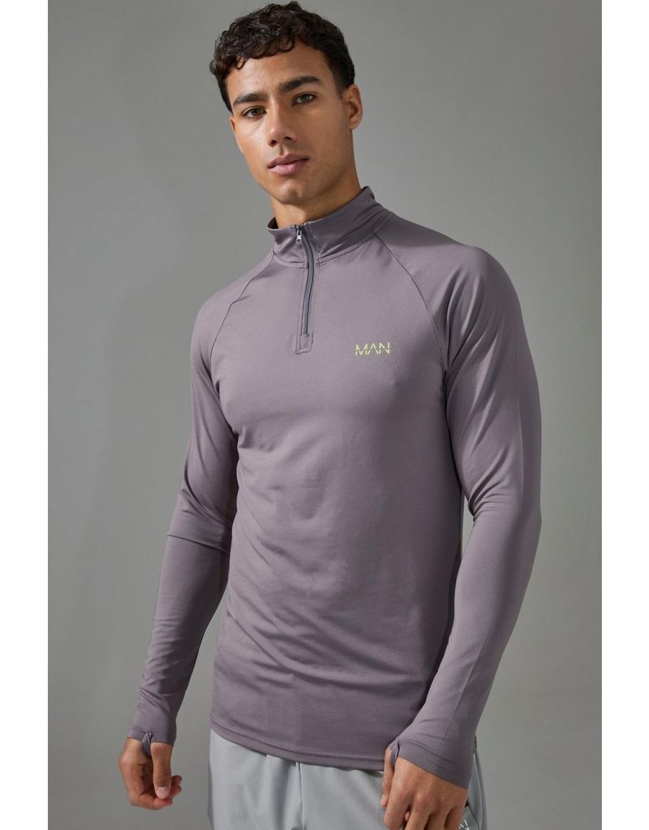 Man Active Muscle Fit 1/4 Zip Neon Logo