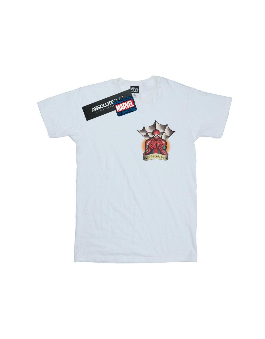 Marvel Boys Spider-Man Tattoo Breast Print T-Shirt - White
