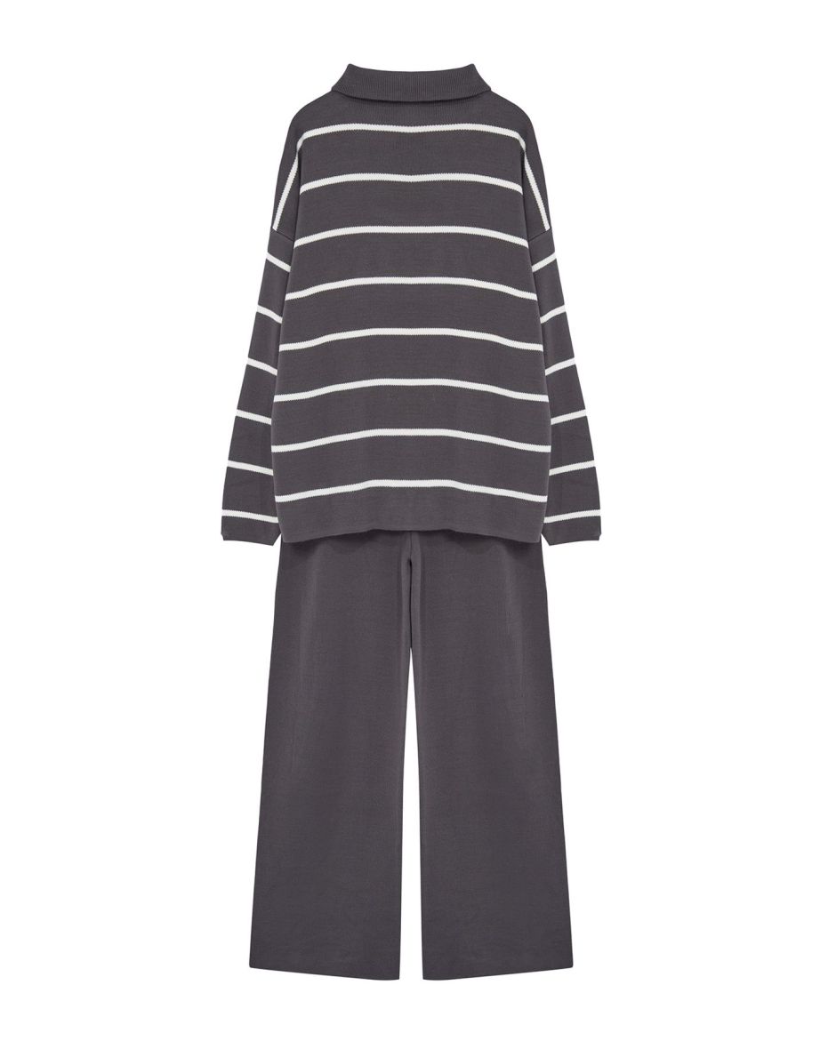 Anthracite Wide Fit Zippered Knitwear Bottom-Top Set - 6