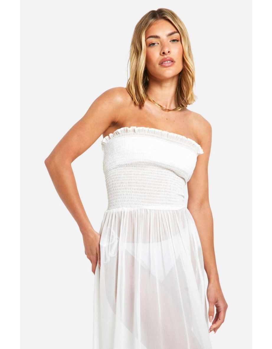 Shirred Bandeau Beach Maxi Dress - white - 3