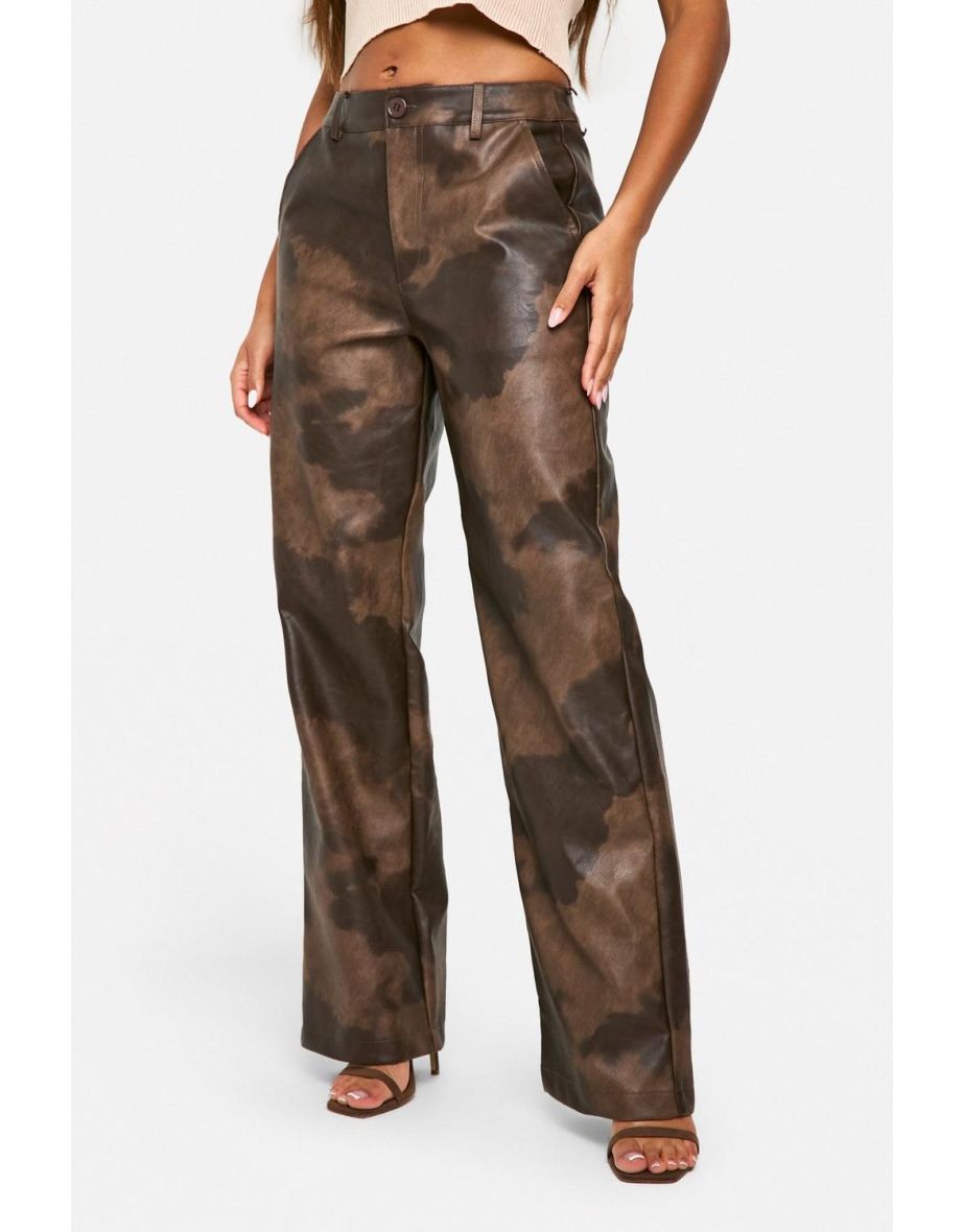 High Waisted Washed Pu Straight Leg Trouser - 3