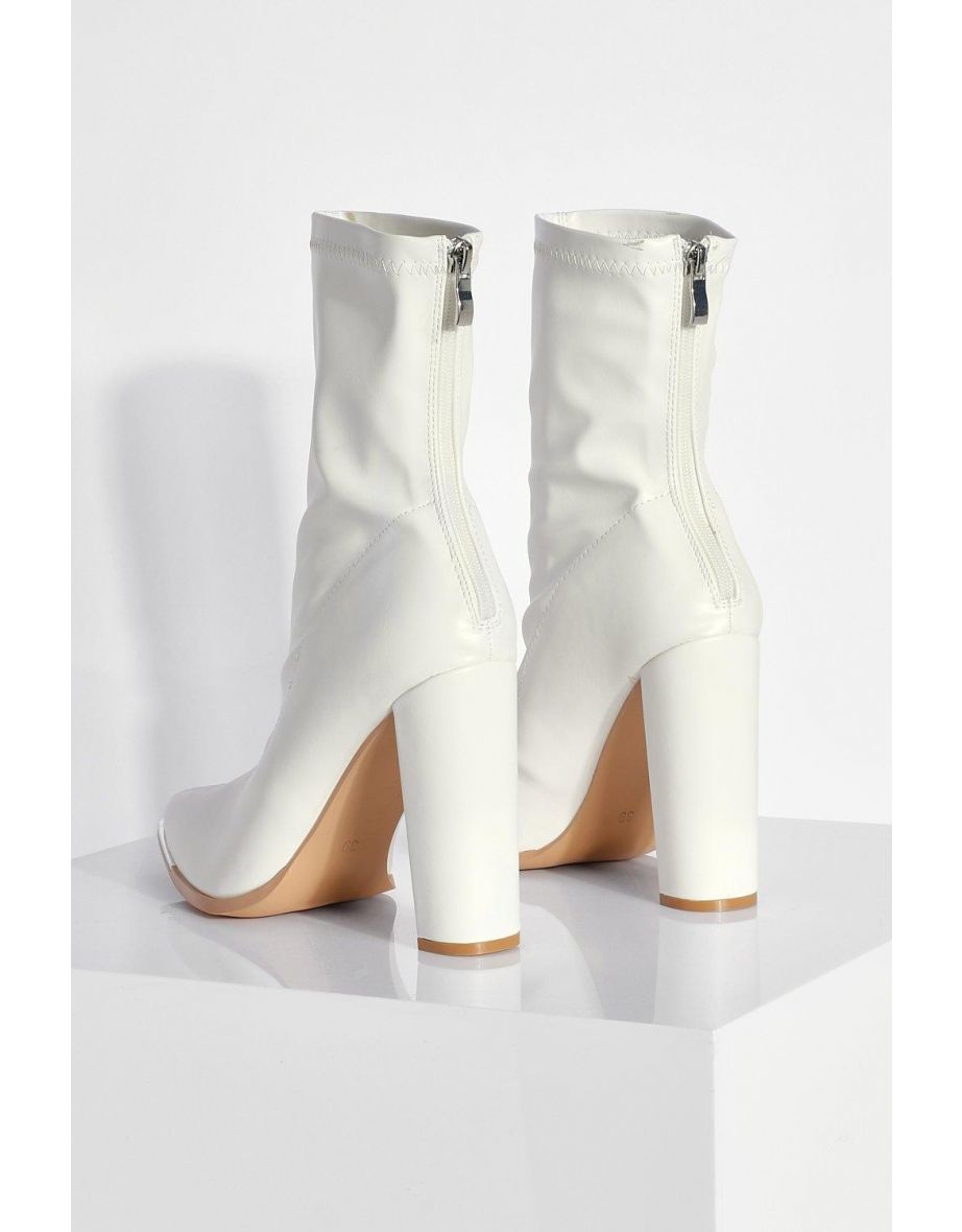 Pointed Metal Toe Detail Sock Boot - white - 3