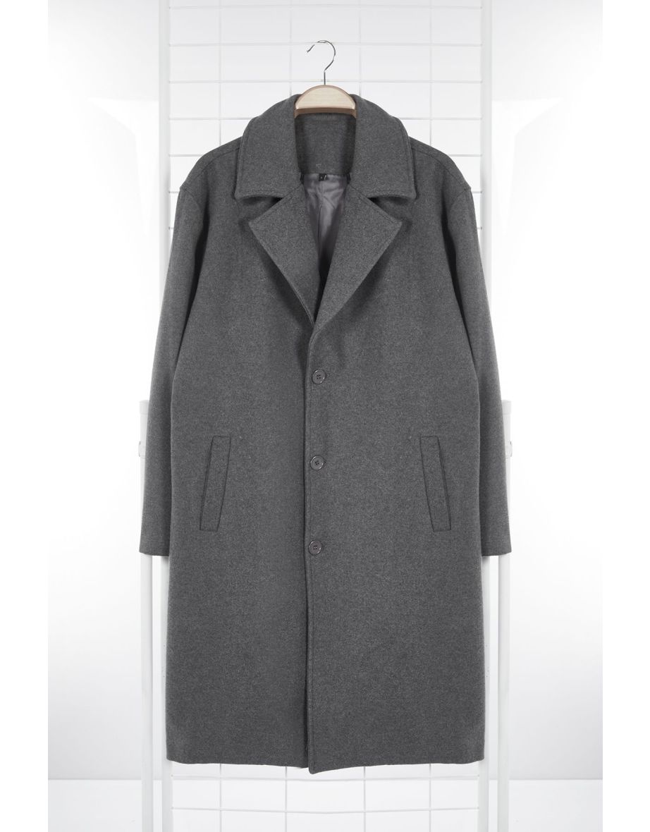 Anthracite Men's Oversize Fit Winter Wool Blend Winter Cashmere Coat - 7
