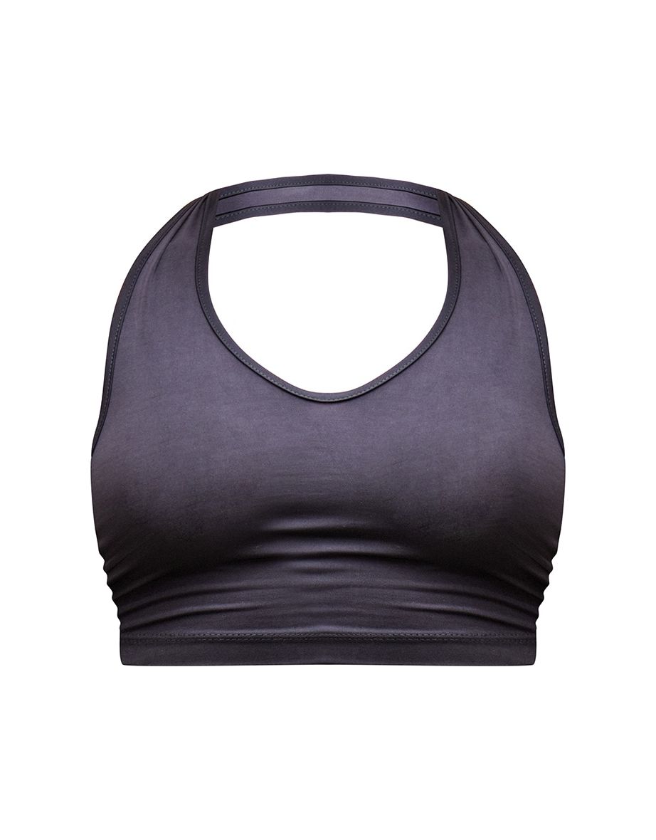 Recycled Basic Black Slinky Scoop Neck Halter Top - 4