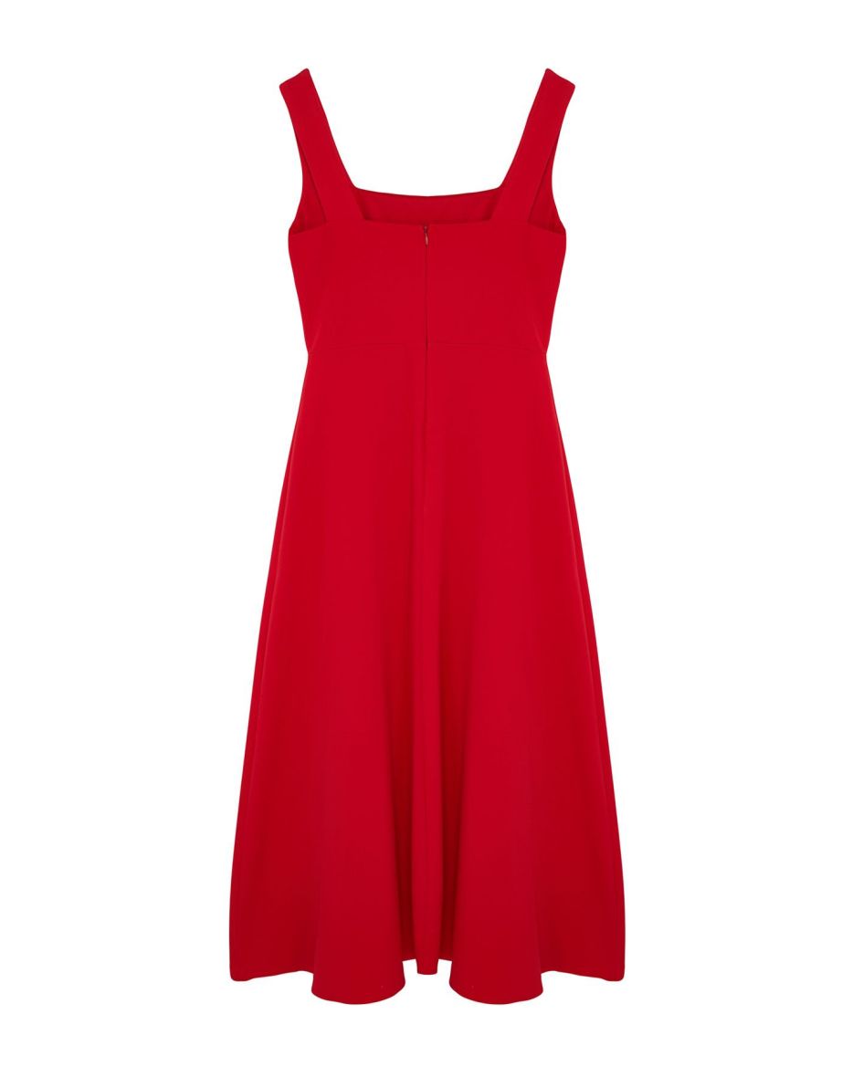 Red A-Cut Woven Elegant Evening Dress - 6
