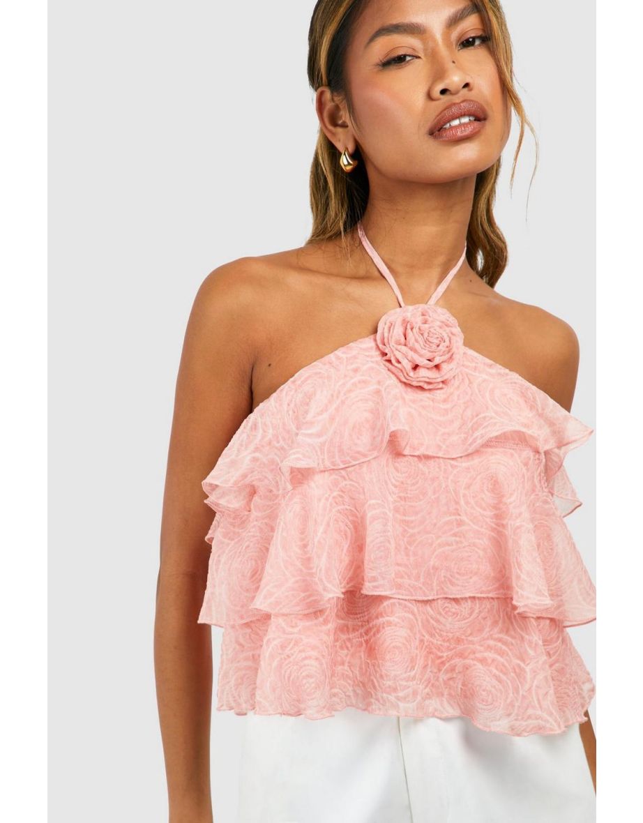 Halterneck Tiered Corsage Cami - rose pink - 3