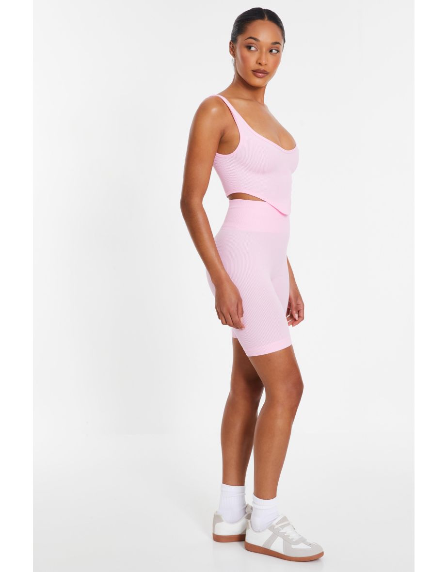 Quiz Pink Ribbed Cycling Shorts - 4