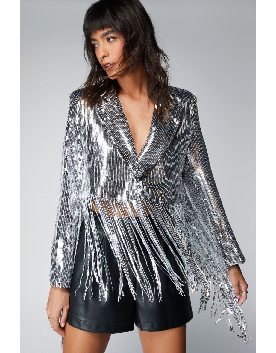 Sequin trim clearance blazer