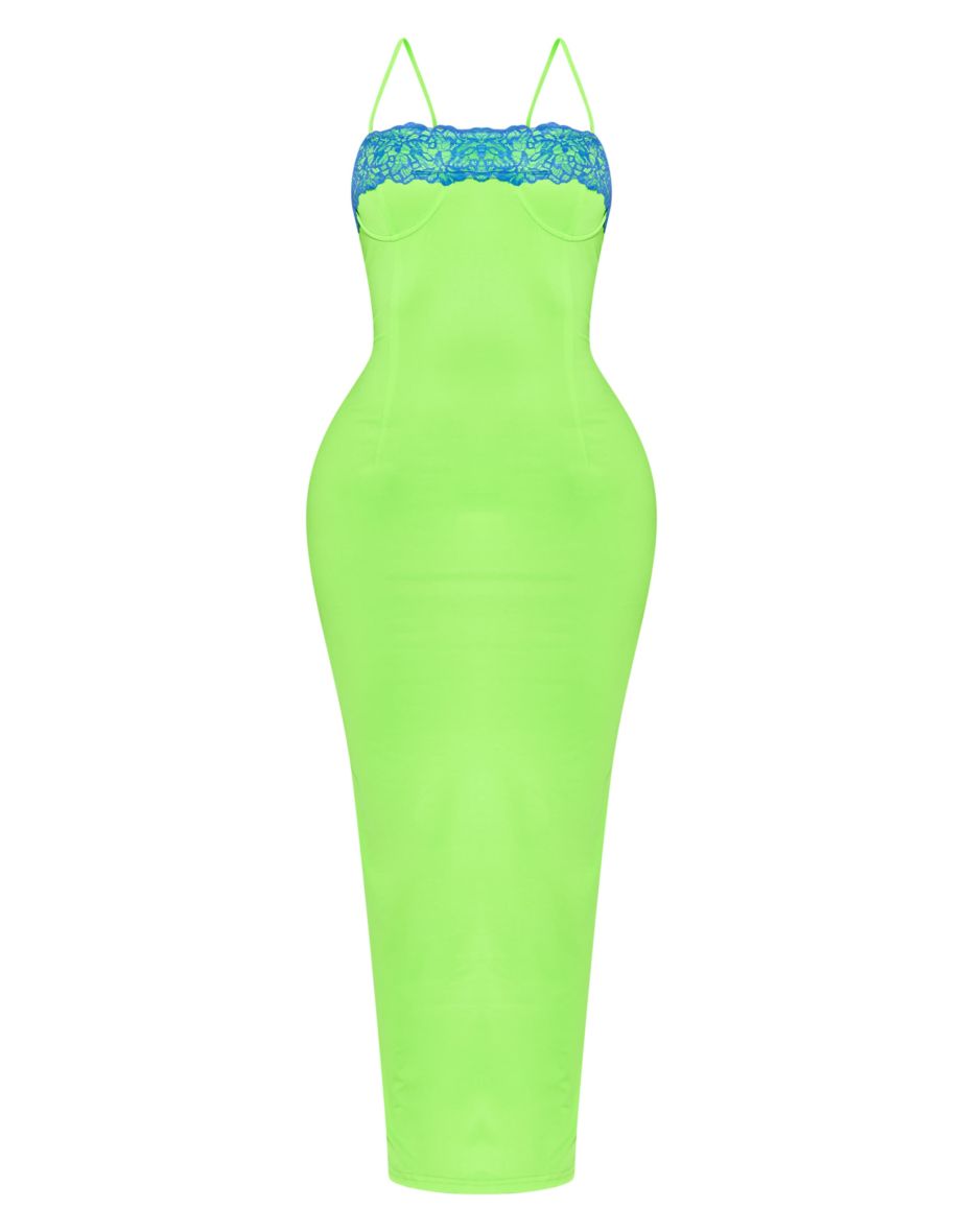 Shape Lime Lace Cup Detail Sculpted Maxi Dress - 4