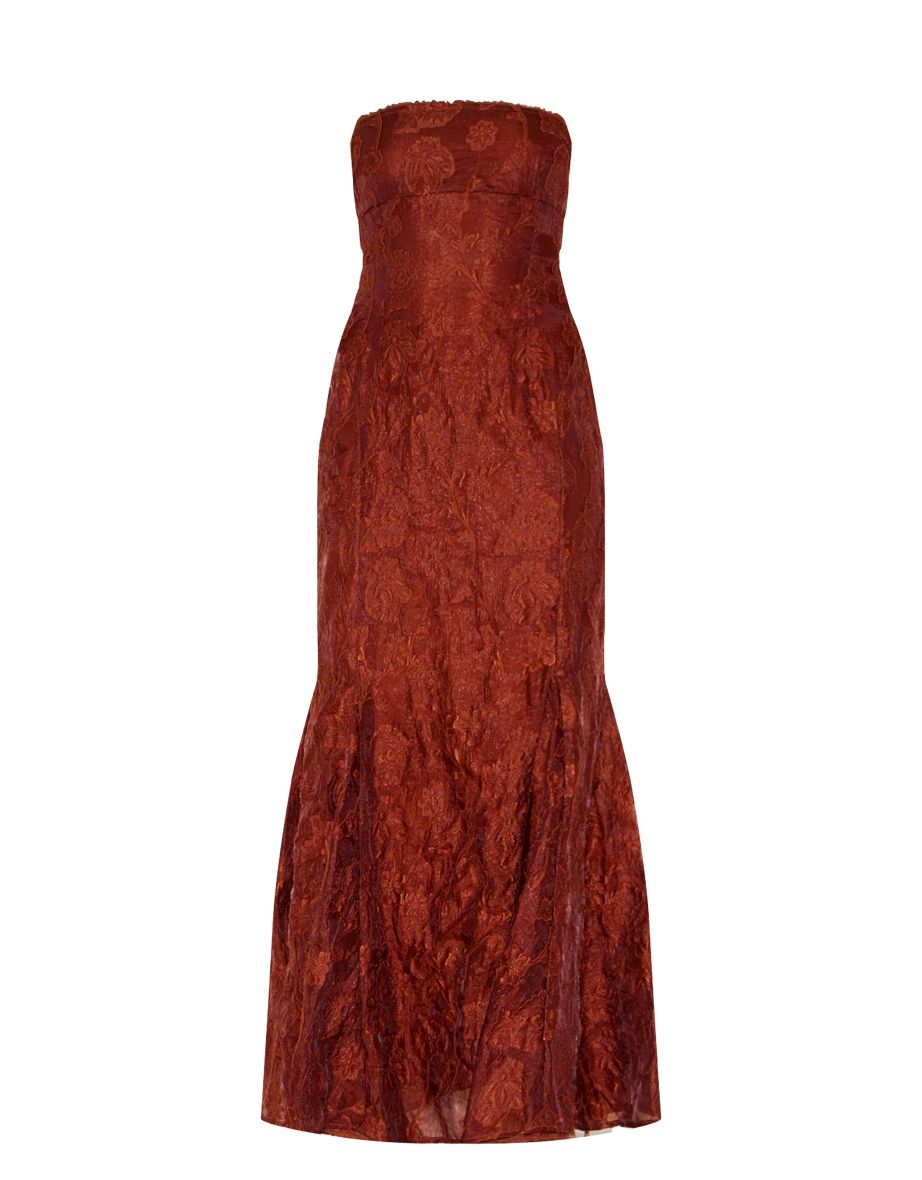 Chestnut Textured Lace Up Back Maxi Dress - 4