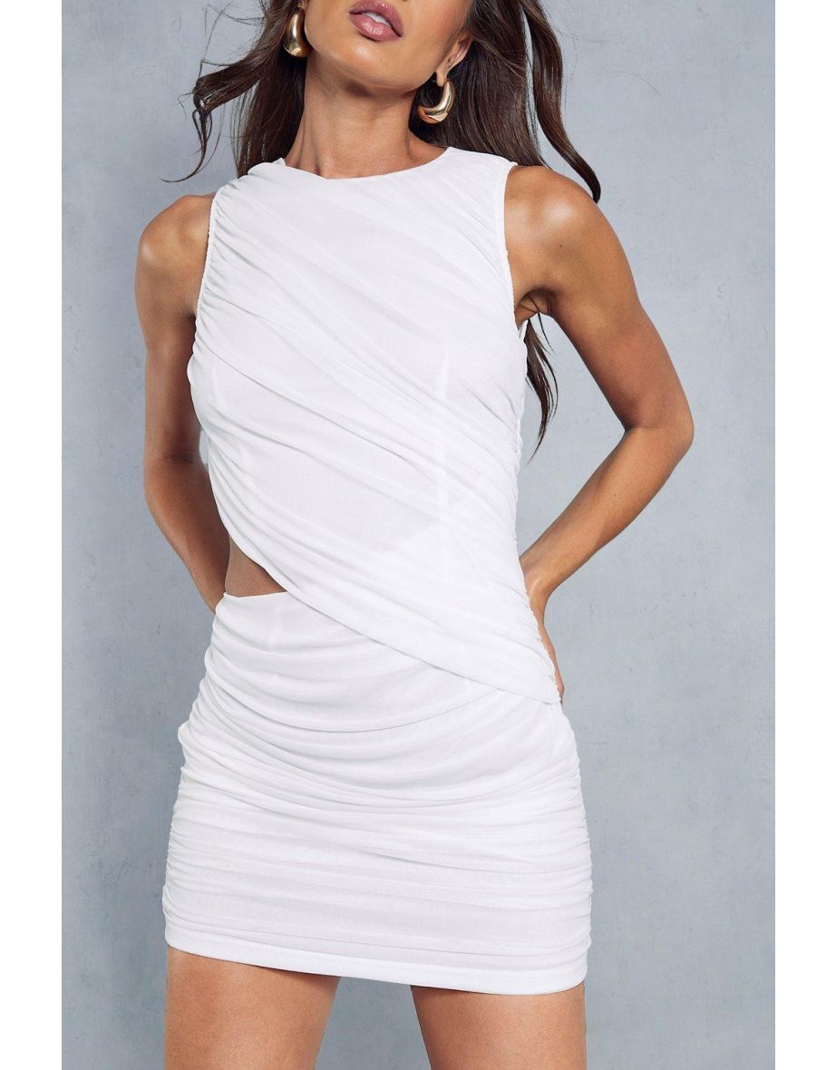 Sculpting Mesh Ruched Cut Out Sleeveless Bodycon Mini Dress - 3