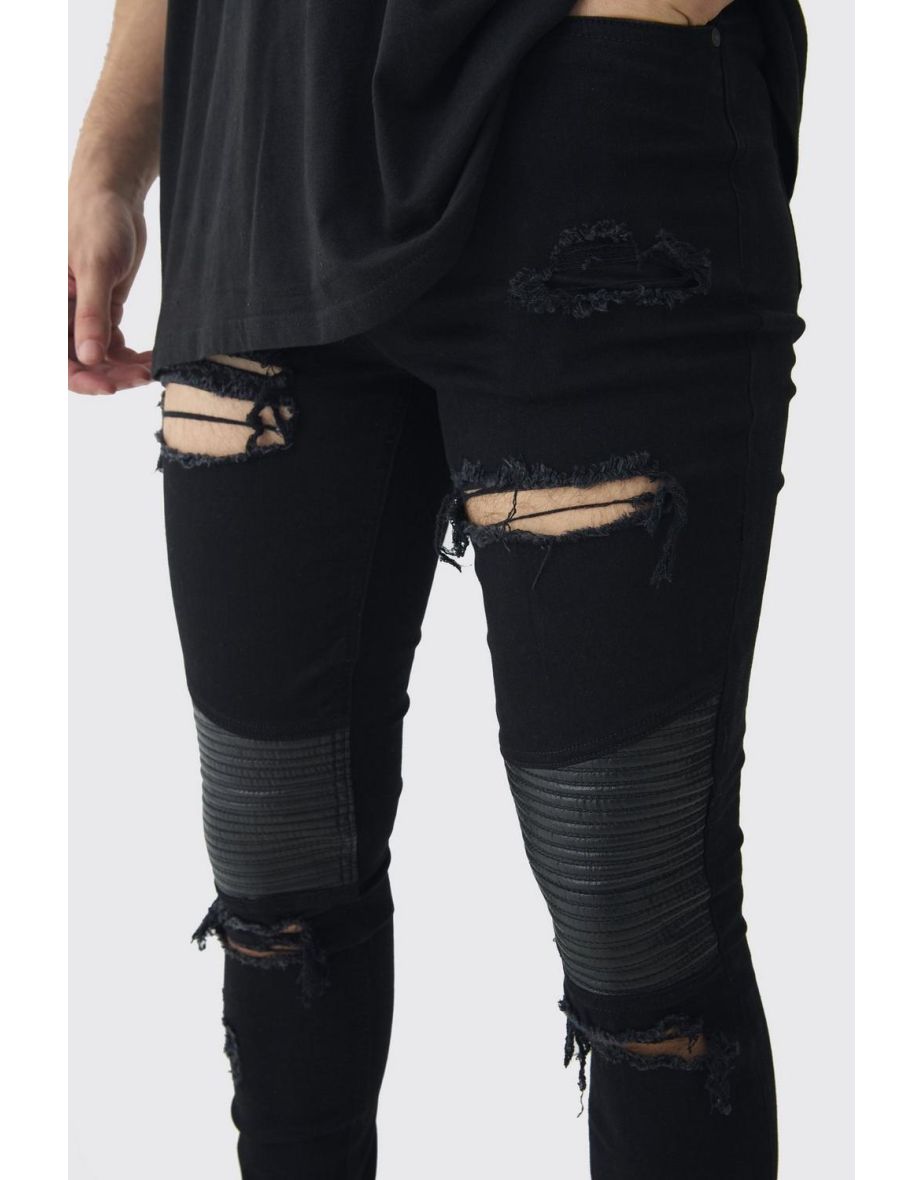 Tall Distressed Raw Hem Skinny Biker Jeans - 2