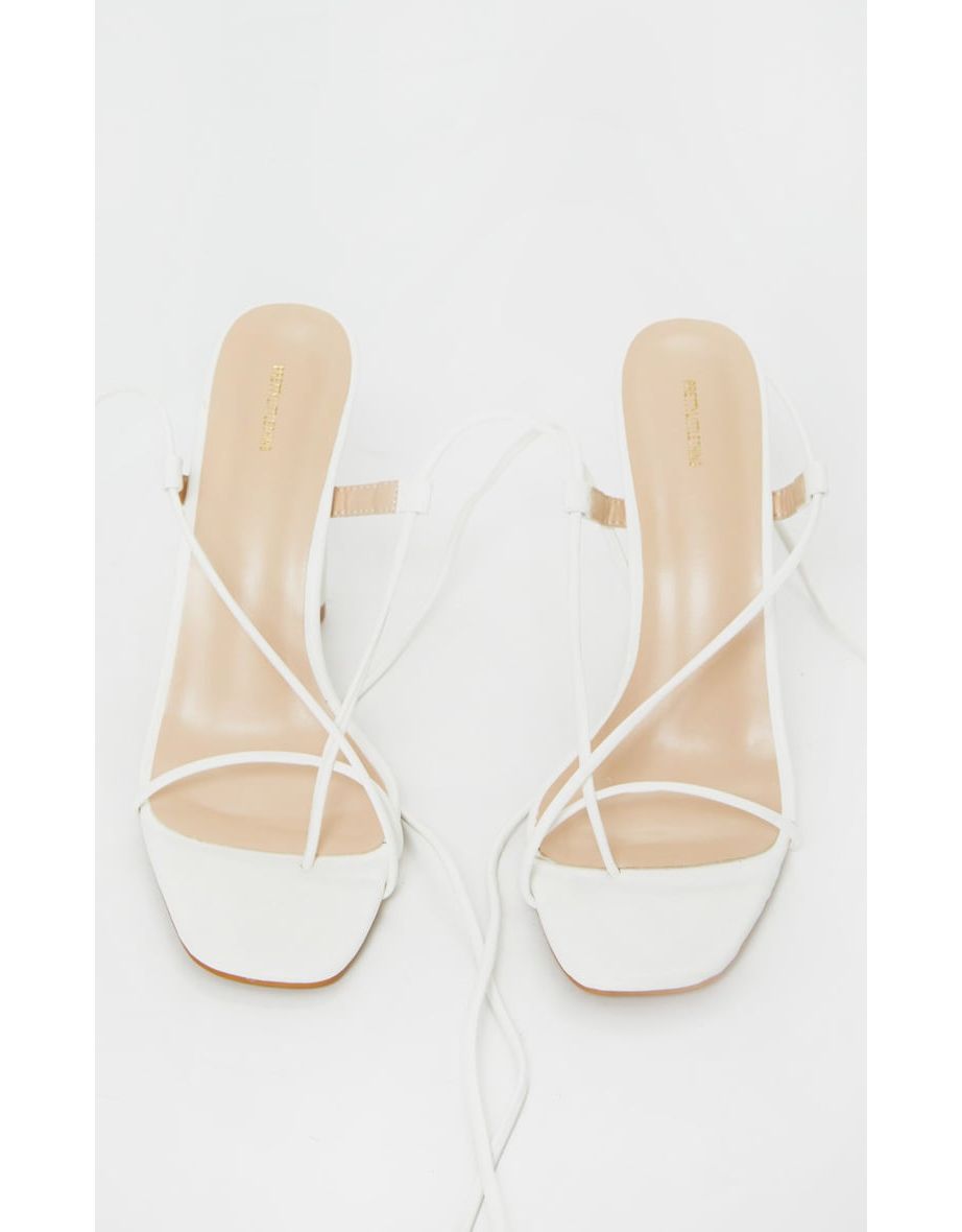 White Cylinder Strappy Toe Thong Heeled Sandals - 3