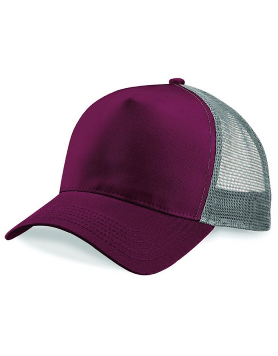 Beechfield Mens Half Mesh Trucker Cap / Headwear - Burgundy/Light Grey - 1