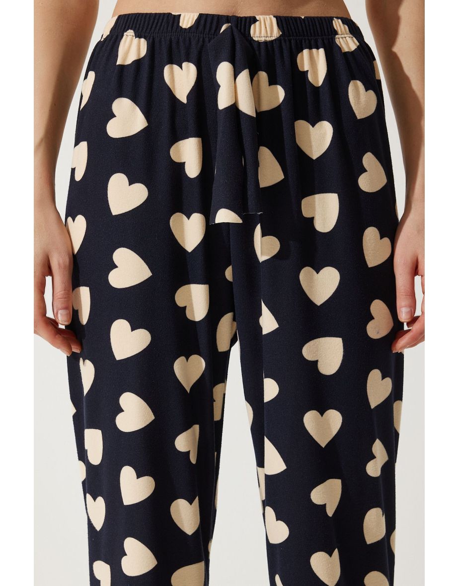 Women's Black Cream Patterned Soft Textured Knitted Pajamas - 4