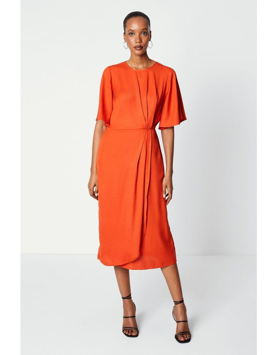 Shop Gather Detail Midi Dress rust Online in Iraq VogaCloset