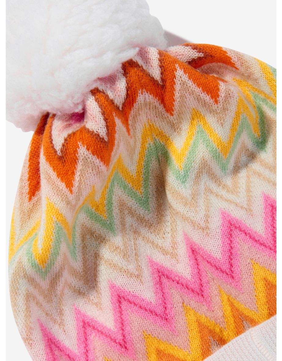 Girls Zigzag Bobble Hat in Multicolour - 4