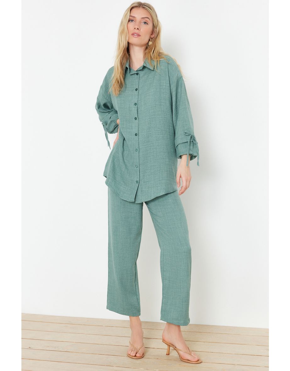Mint Linen Look Woven Two Piece Set