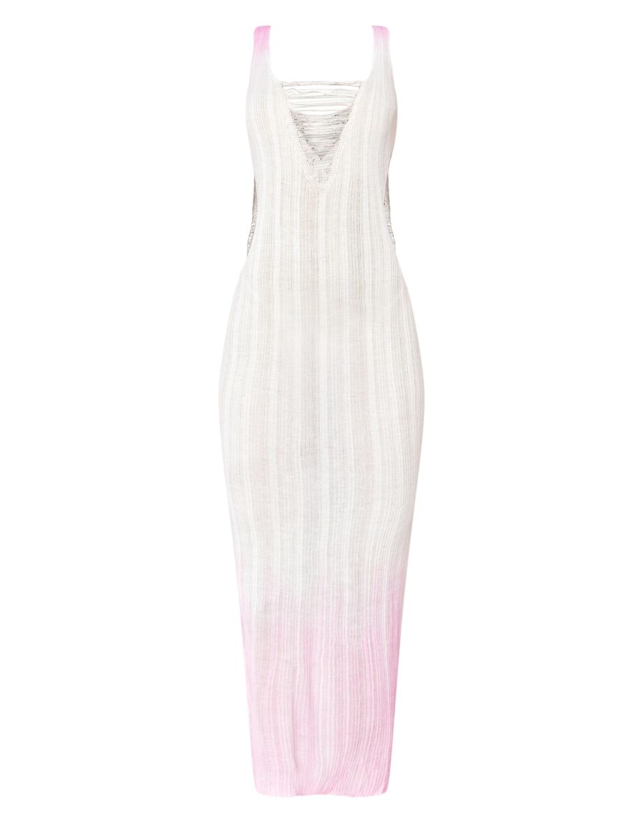 Pink Sheer Ombre Ladder Knit Detail Maxi Dress - 4