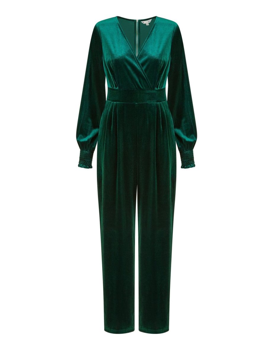 Yumi Green Velvet Long Sleeve Jumpsuit