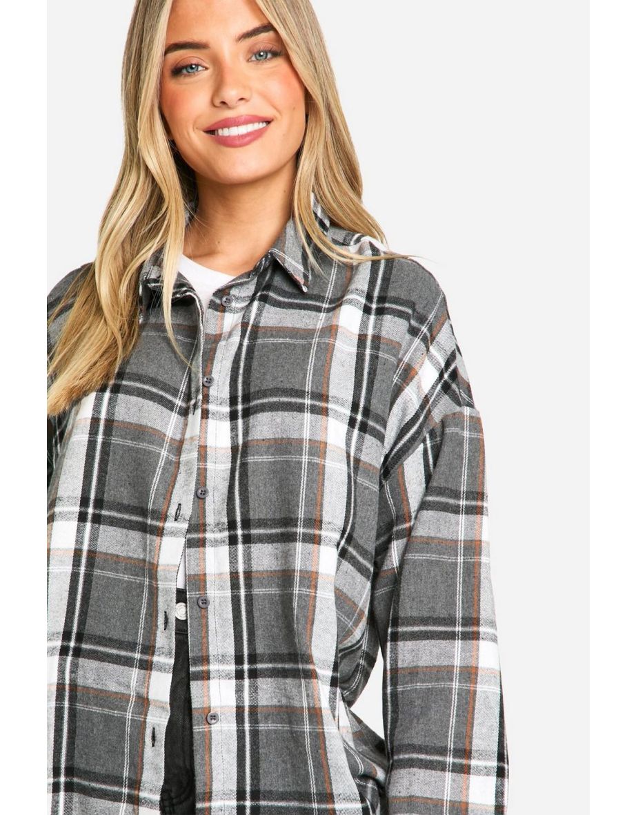 Check Oversized Shirt - beige - 3