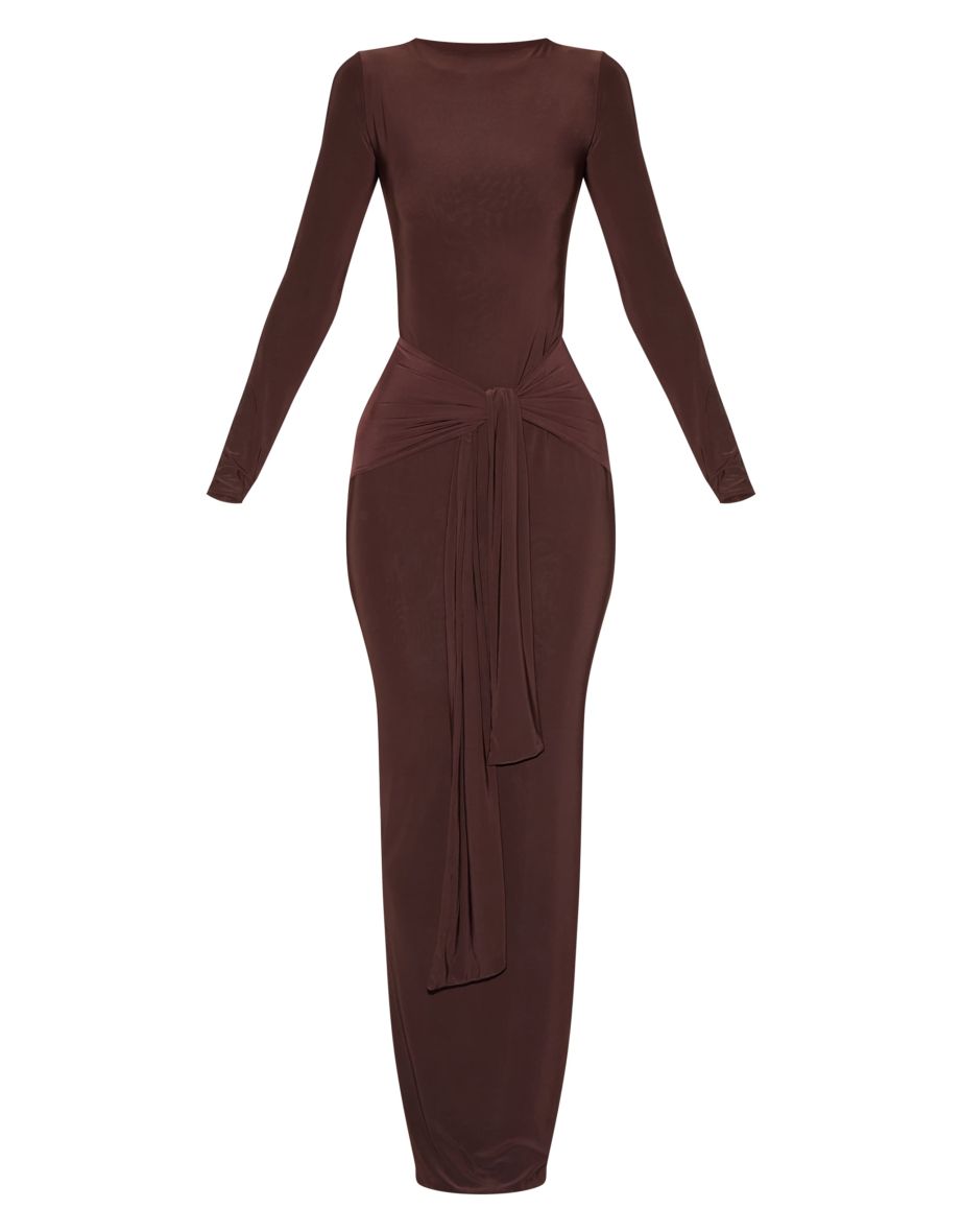 Brown Double Layer Soft Touch Wrap Maxi Dress - 4