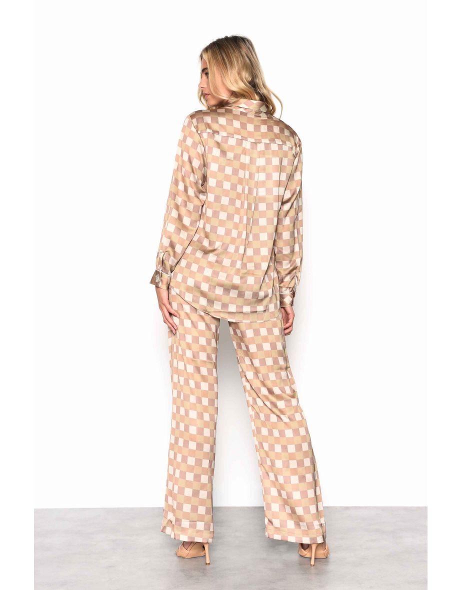 Glamorous Brown Khaki Check Oversized Pyjama Style Shirt - 2