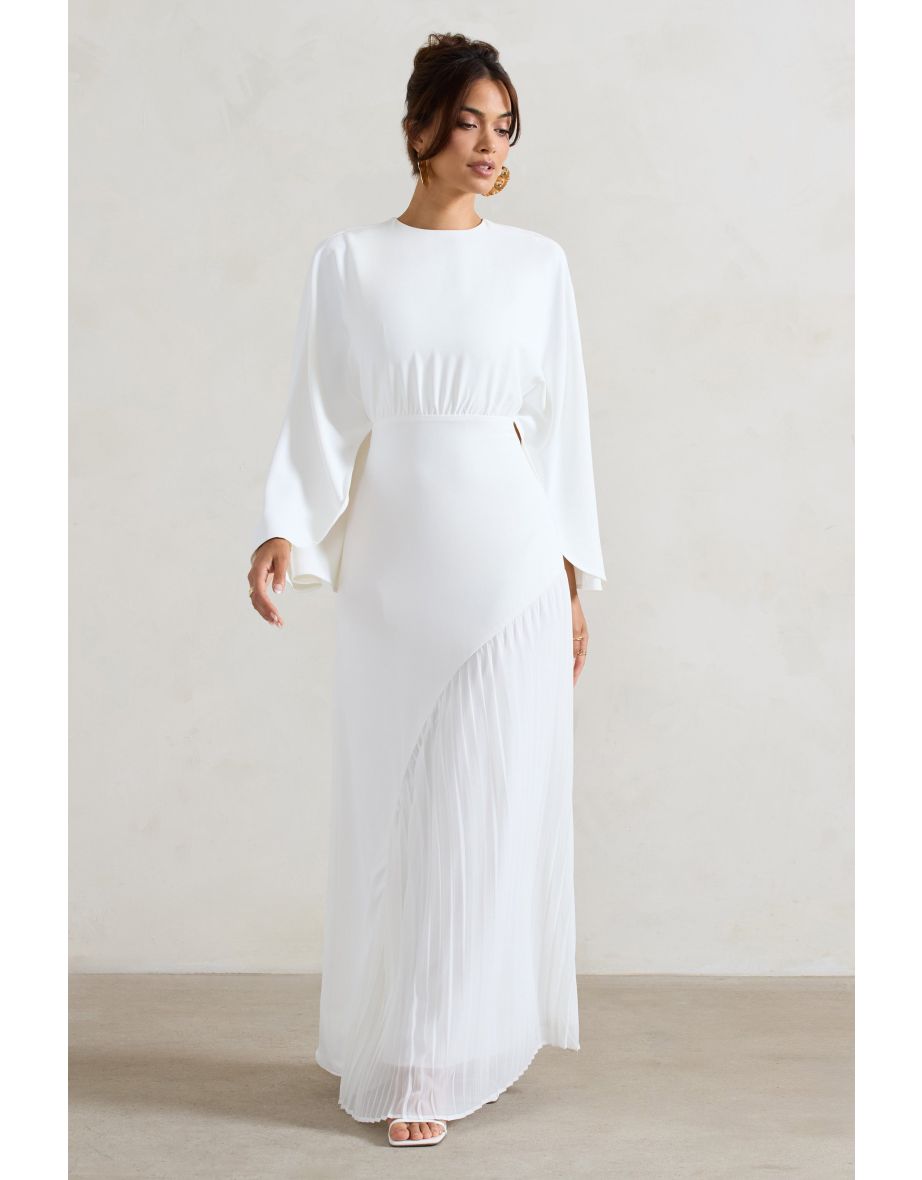 Milly | White Cape Maxi Dress With Asymmetric Chiffon Hem - 4