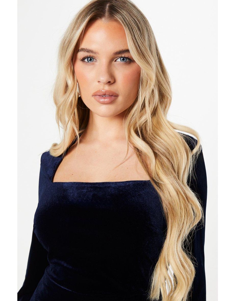 Petite Velvet Square Neck Long Sleeve Pencil Dress - 3