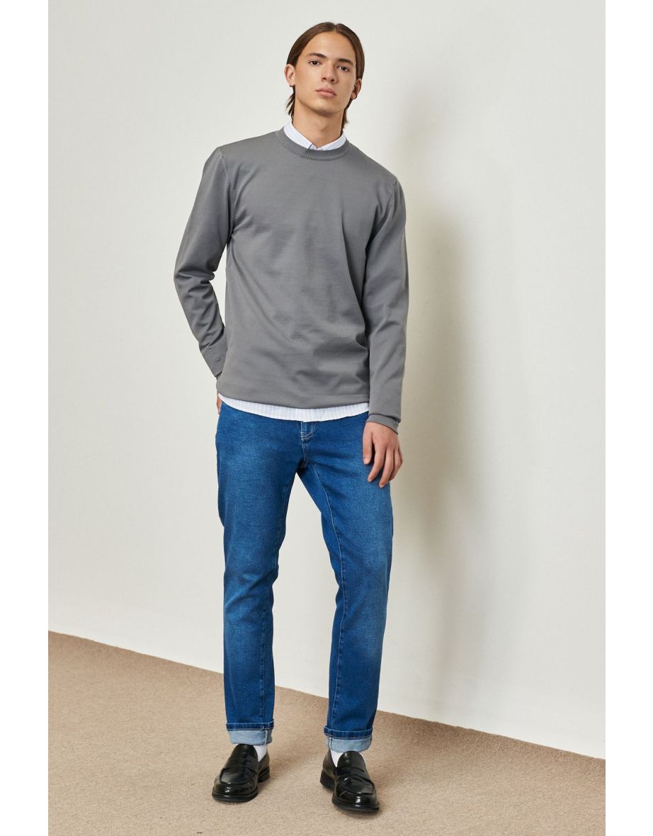 Men's Gray Standard Fit Normal Cut Bicycle Neck Knitwear Sweater