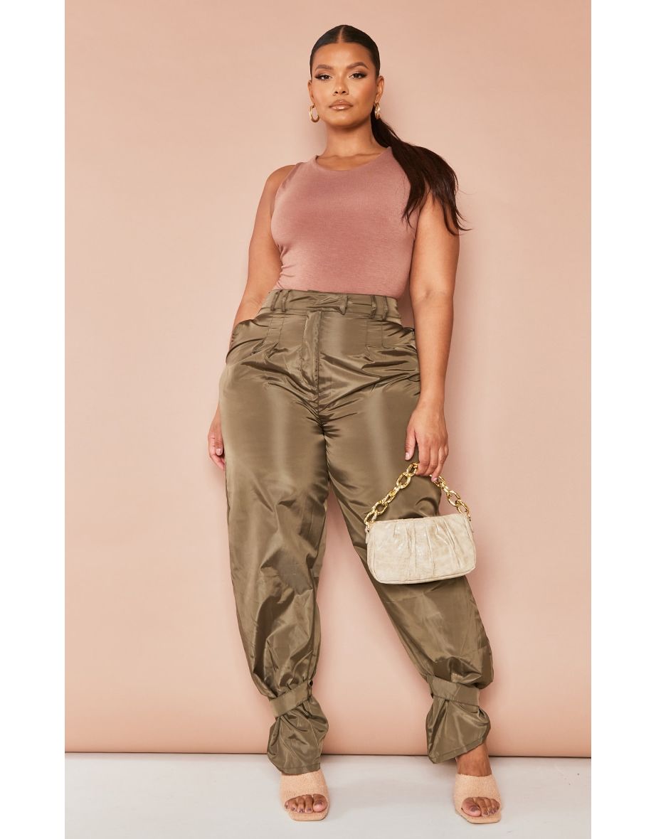 Plus Khaki Tie Cuff Nylon Jogger