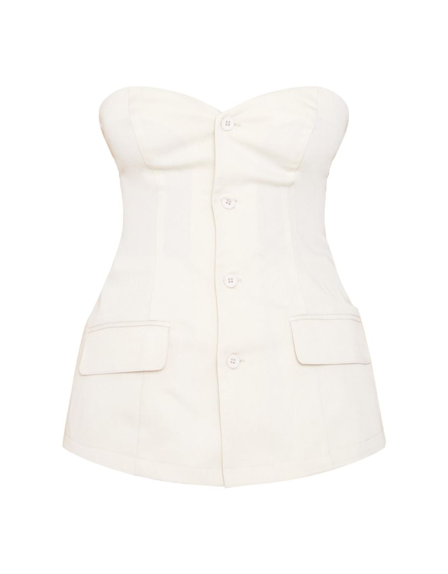 Tall Beige Button Up Front Corset Top - 4
