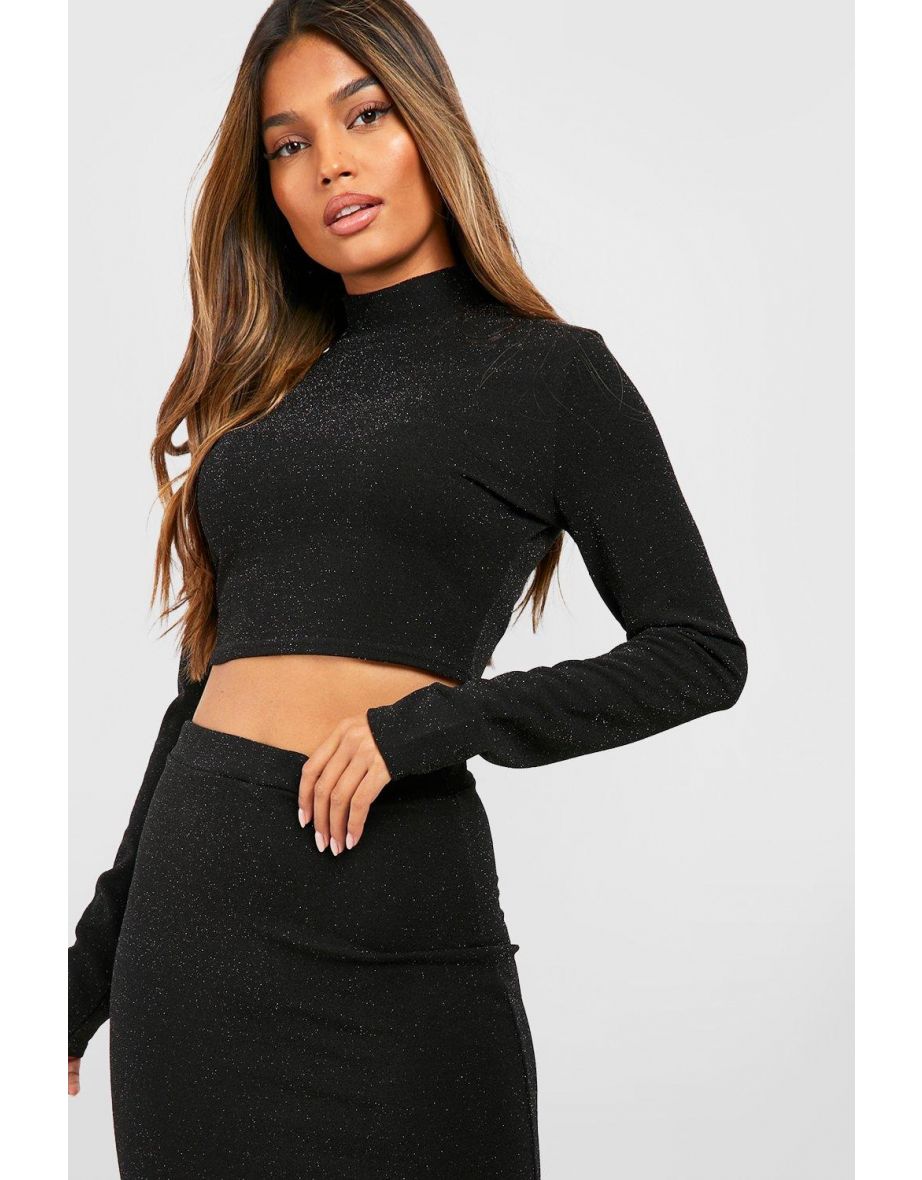 High Neck Crop Top & Midi Skirt Co-ord - black - 3