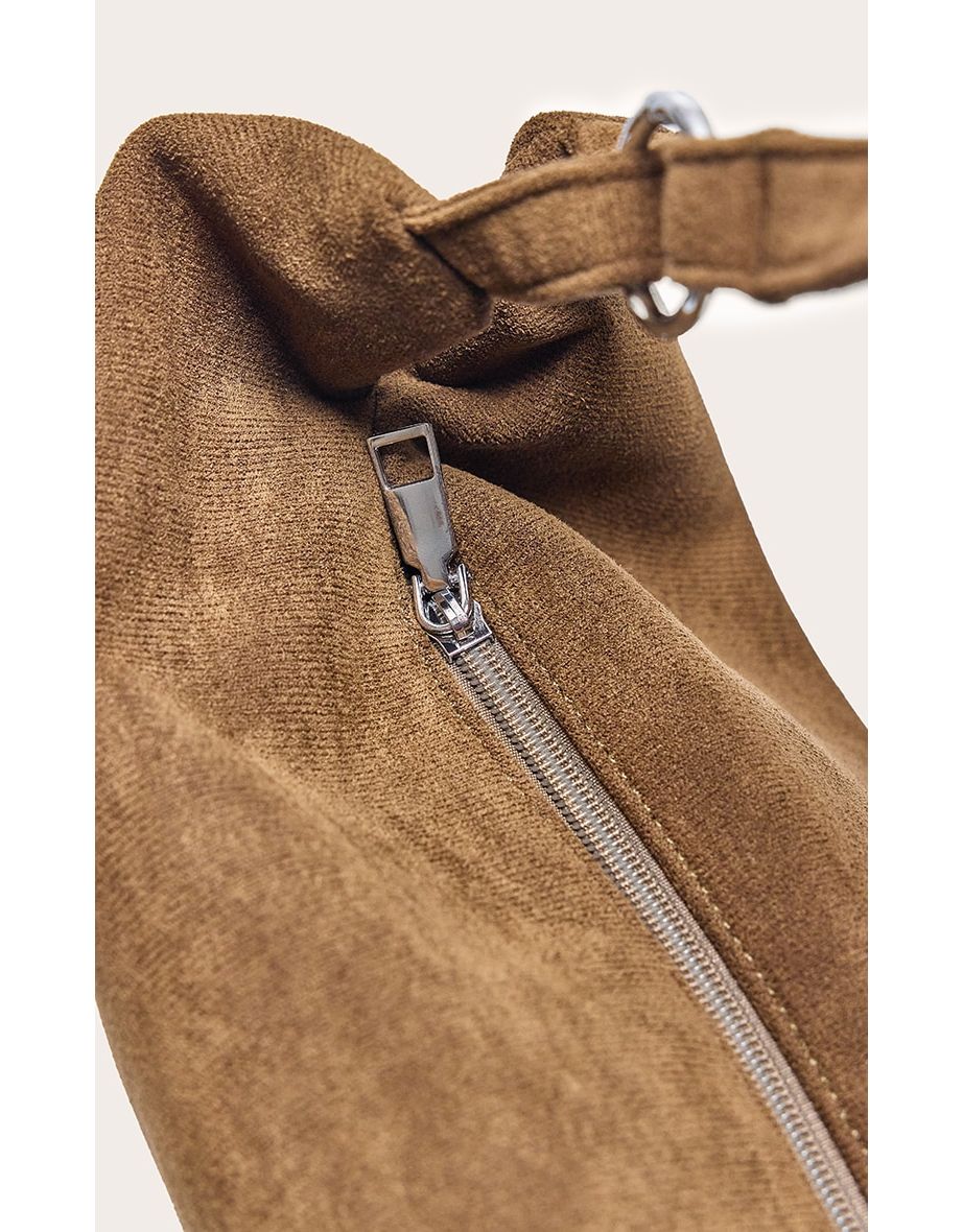 Olive Faux Suede Slouchy Shoulder Bag - 4
