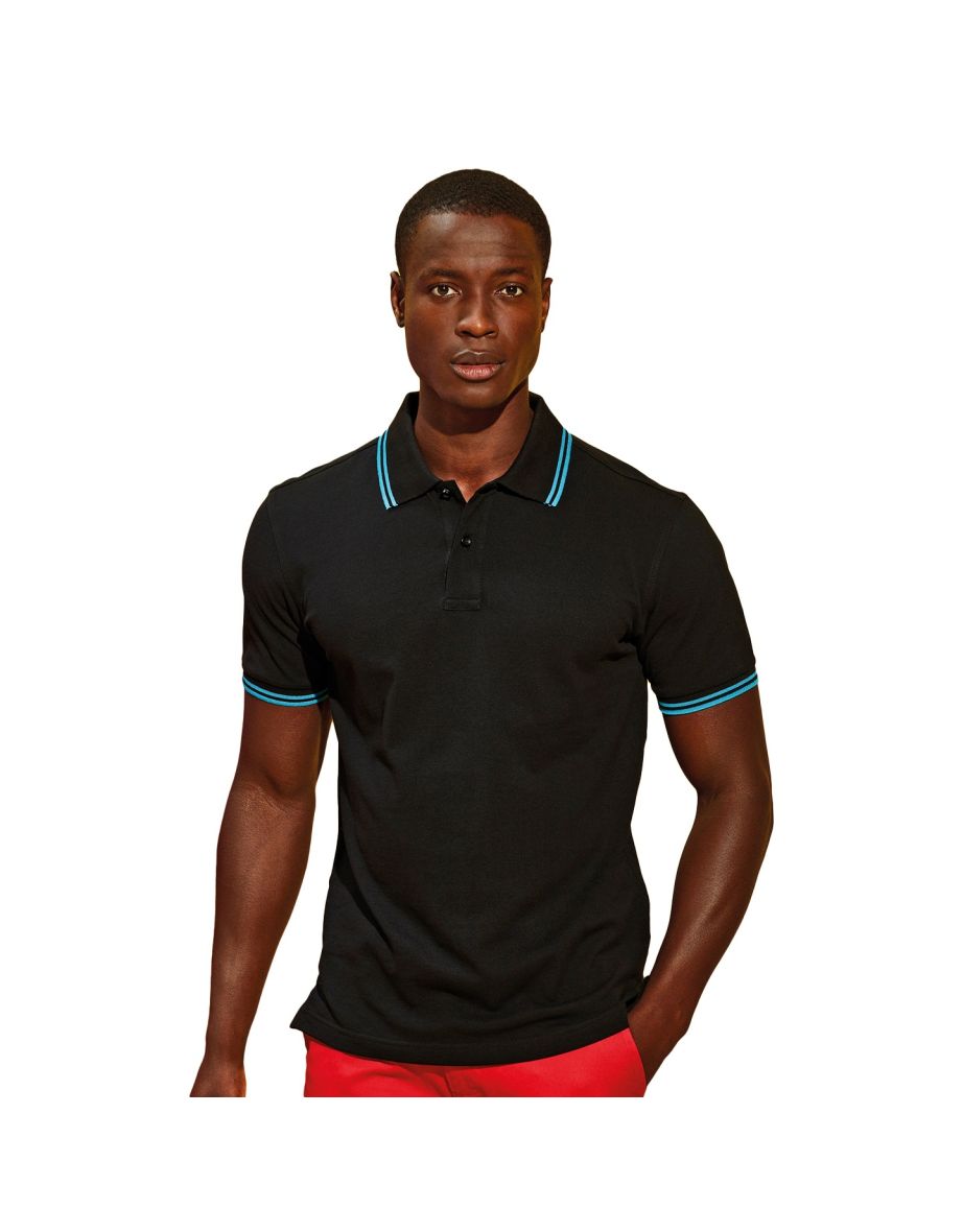 Asquith & Fox Mens Classic Fit Tipped Polo Shirt - Black/Turquoise - 1