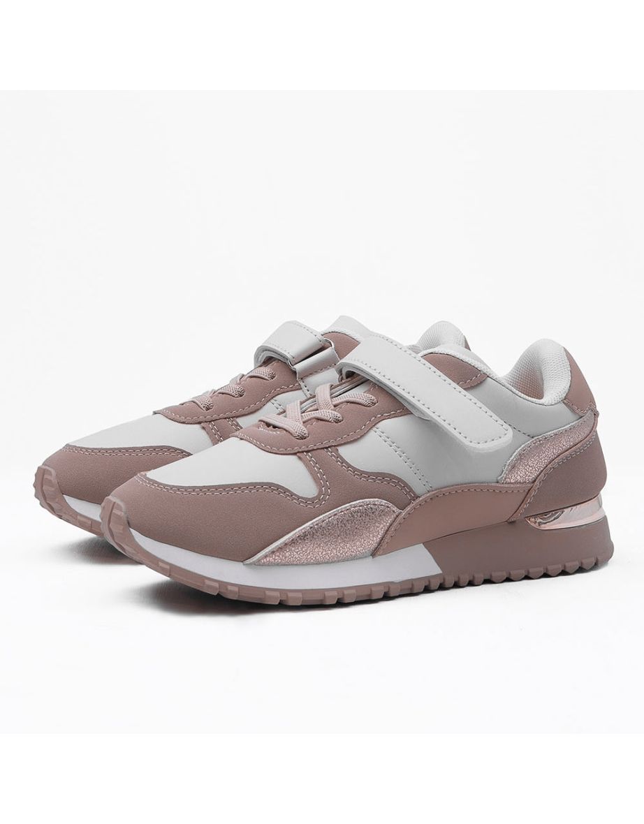 GRACIE FLATFORM TRAINERS WITH ELASTIC LACE & TOP STRAP IN CHAMPAGNE