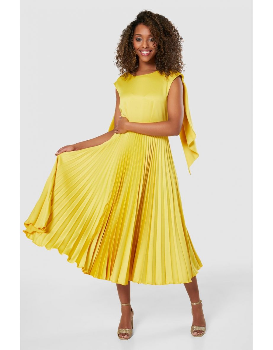 Yellow pleated sale midi dress