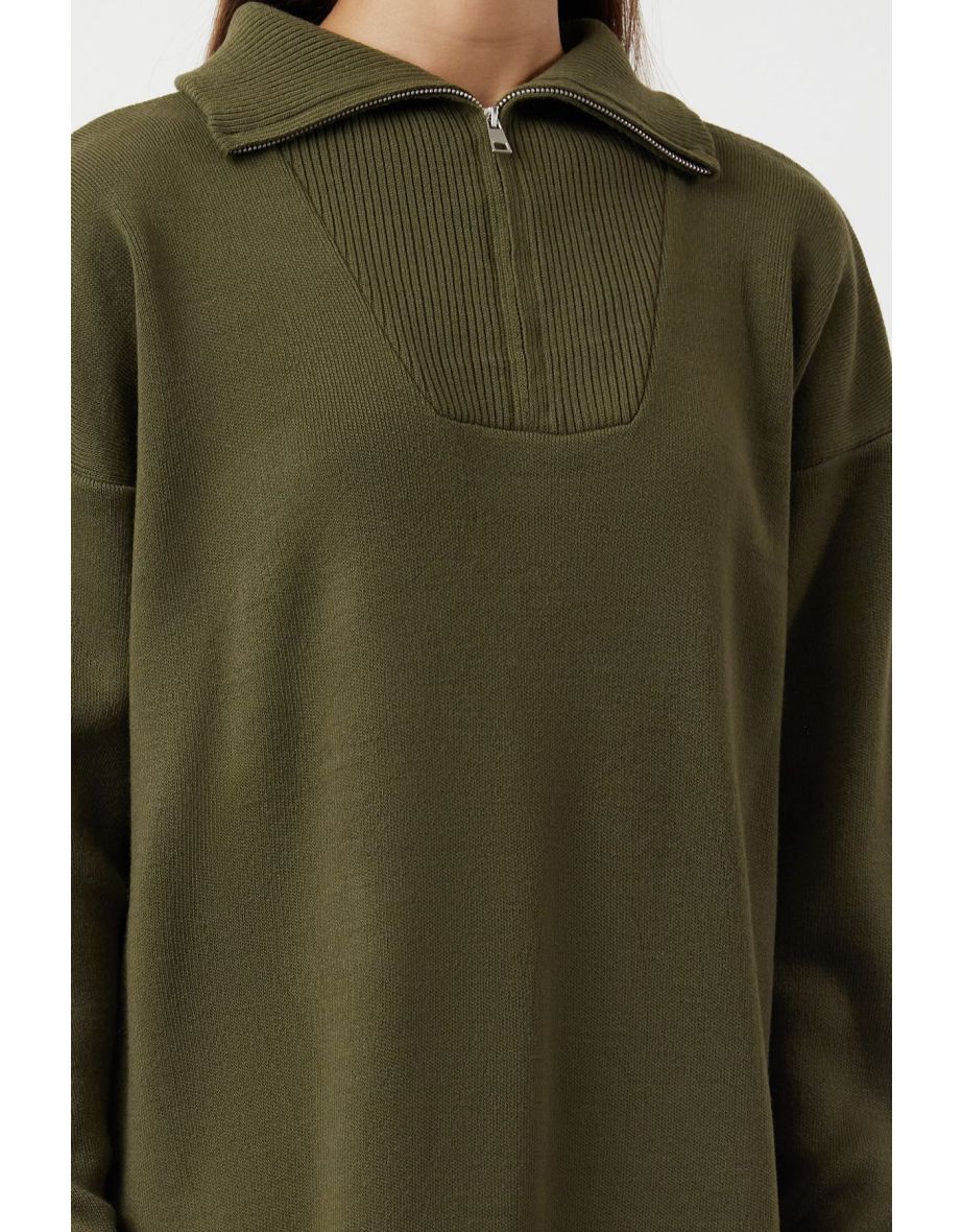 Green Collar Zipper Knitwear Dress - 6