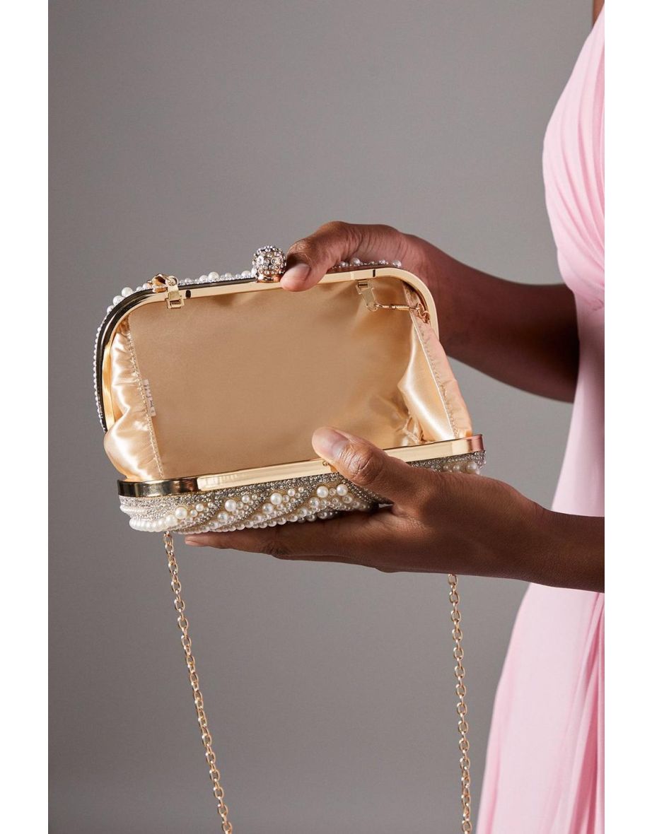 India Pearl Detail Hard Clutch Bag - 3