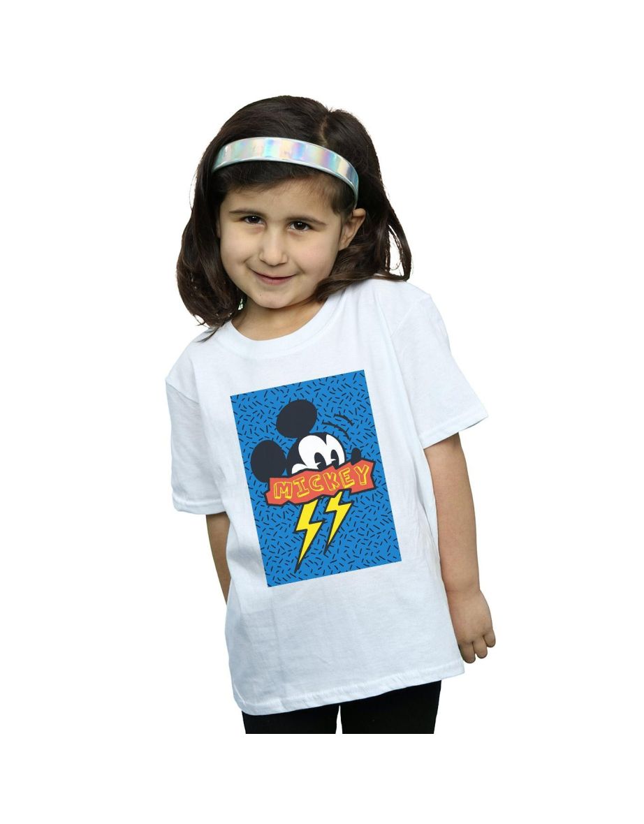 Disney Girls Mickey Mouse 90s Flash Cotton T-Shirt - White