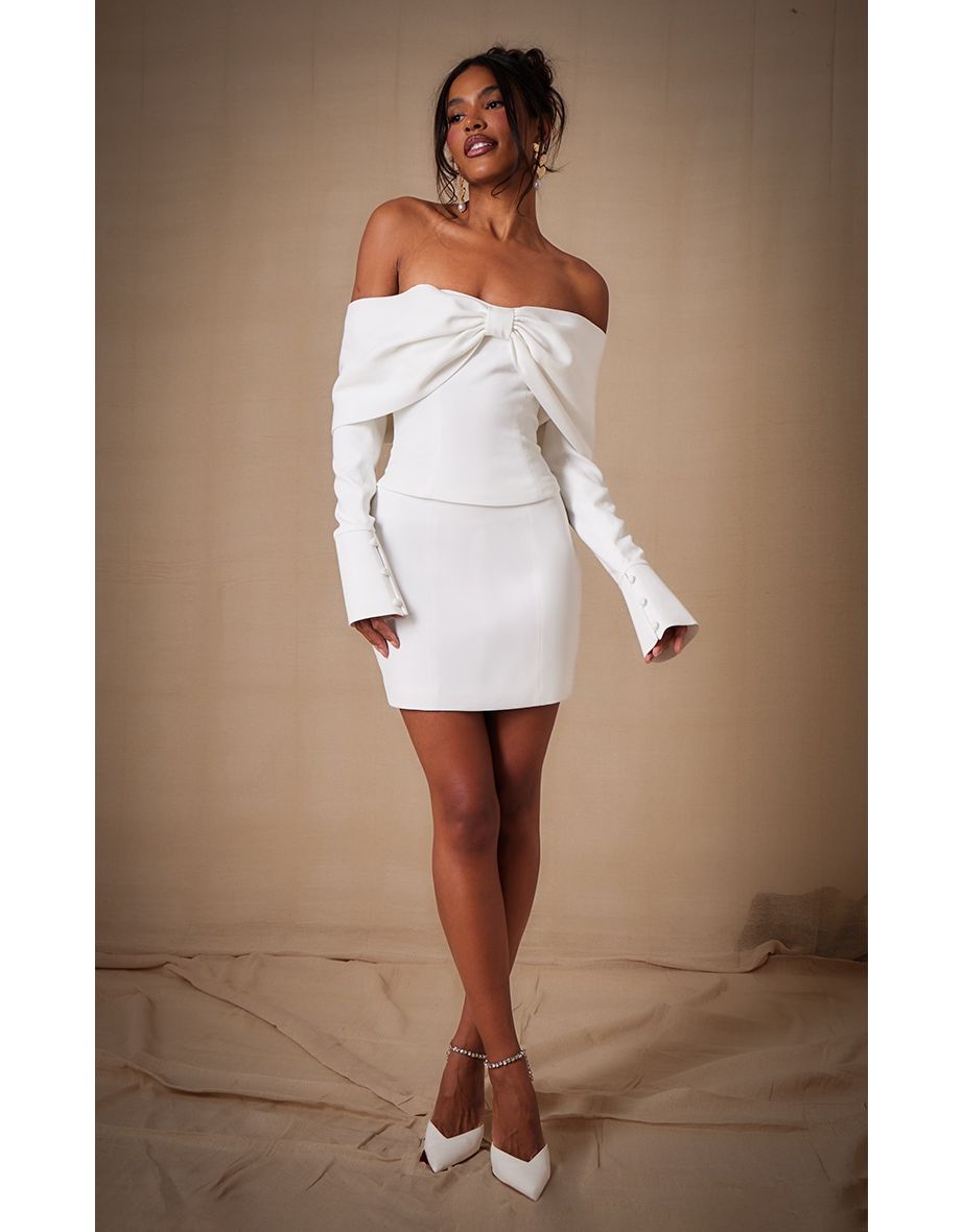 Premium White Woven Button Detail Mini Skirt