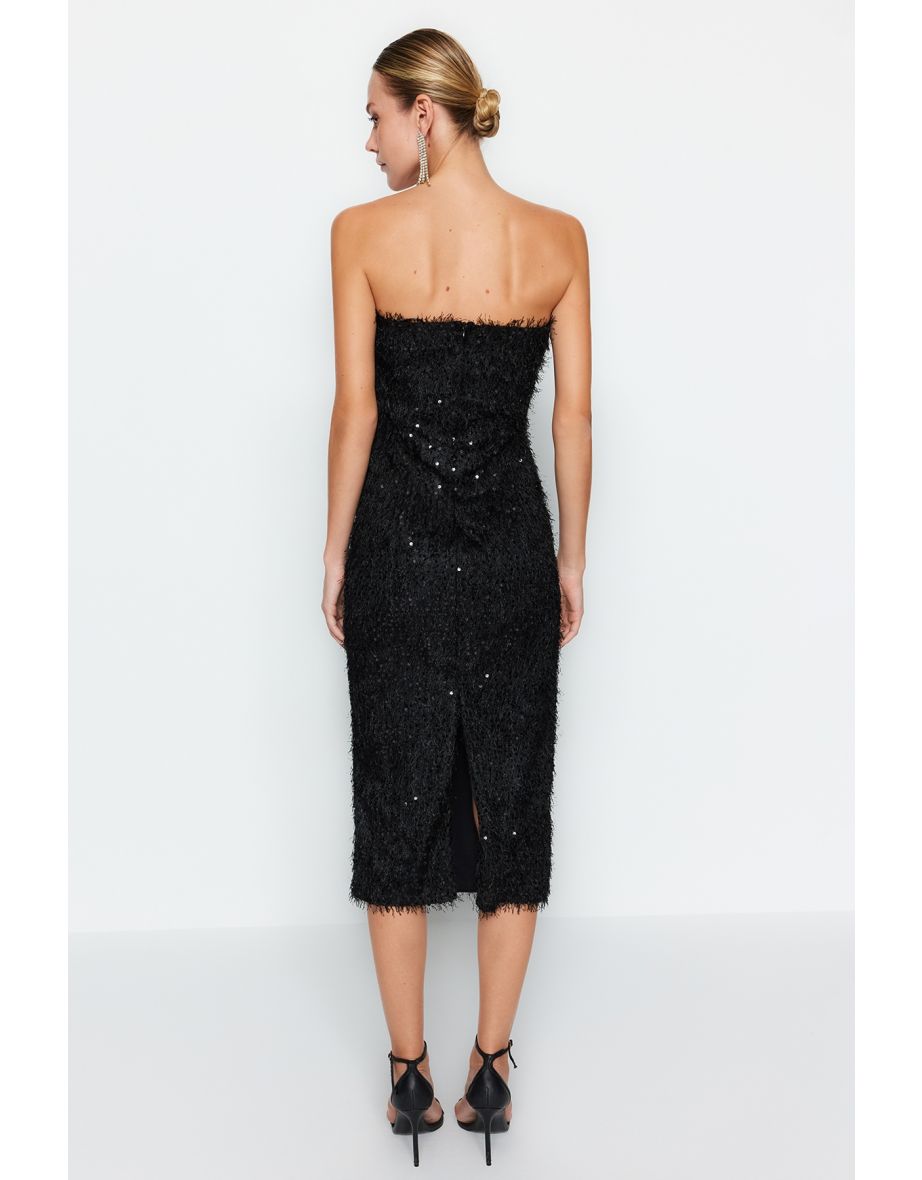 Black Strapless Bodycon Midi Party Dress - 7