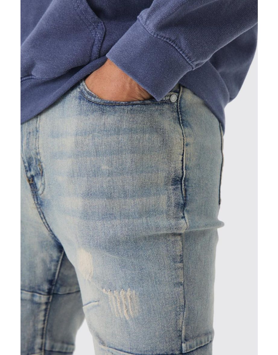 Skinny Flare Bleach Wash Jeans With Dart Details - vintage blue - 2