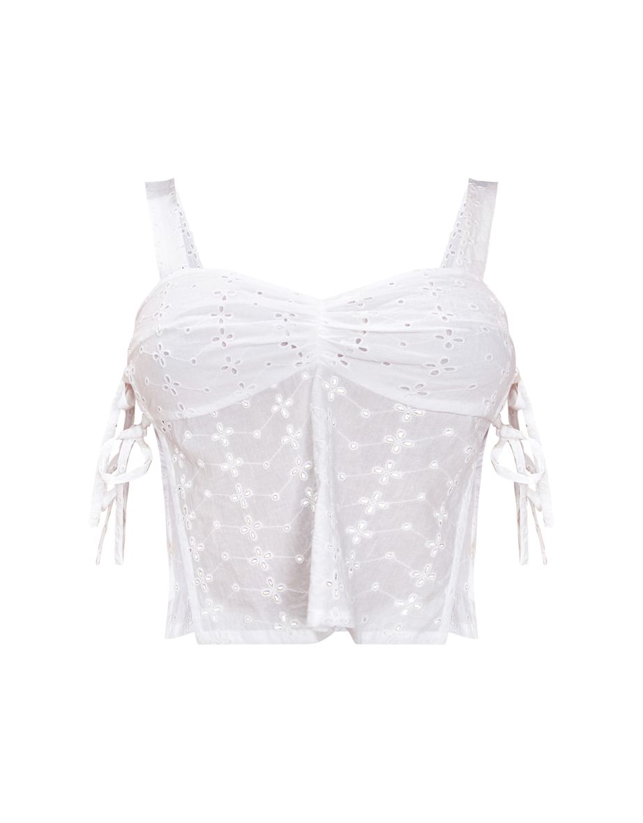 White Broderie Tie Side Cami Top - 4
