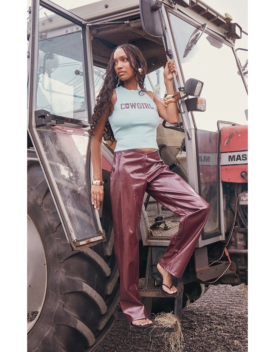 Light Blue Cowgirl Graphic Racer Crop Top