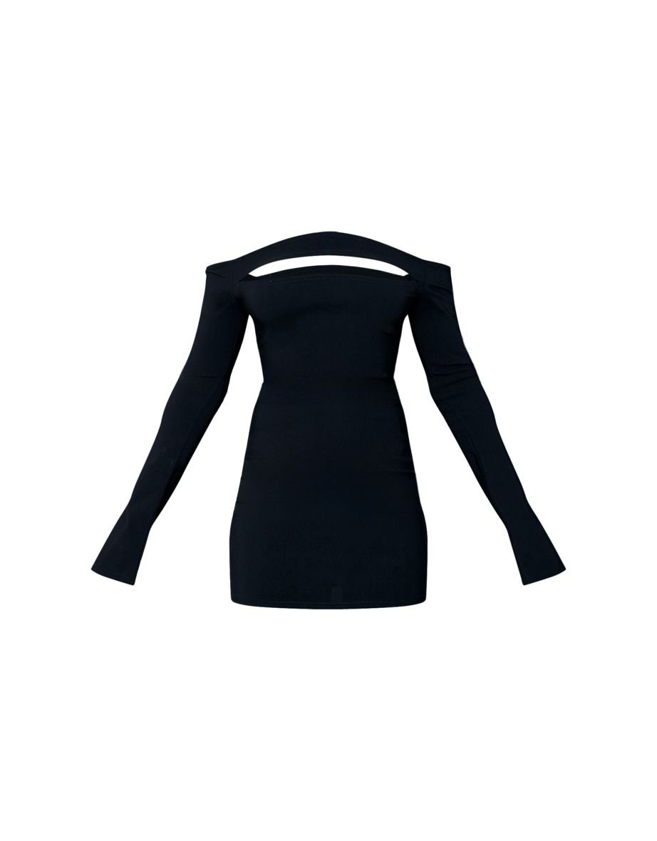 Black Stretch Woven Bardot Shift Dress - 4