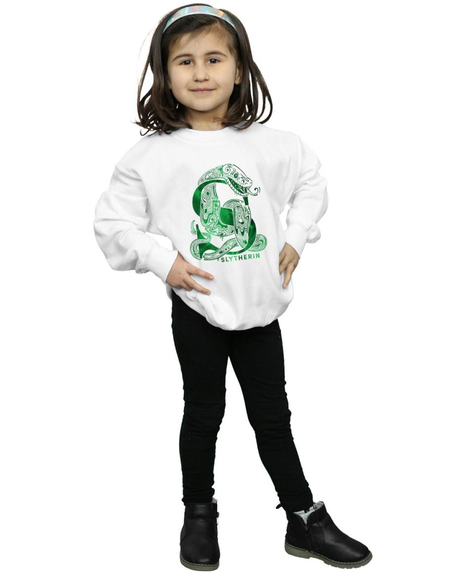 Harry Potter Girls Slytherin Snake Sweatshirt - White - 3