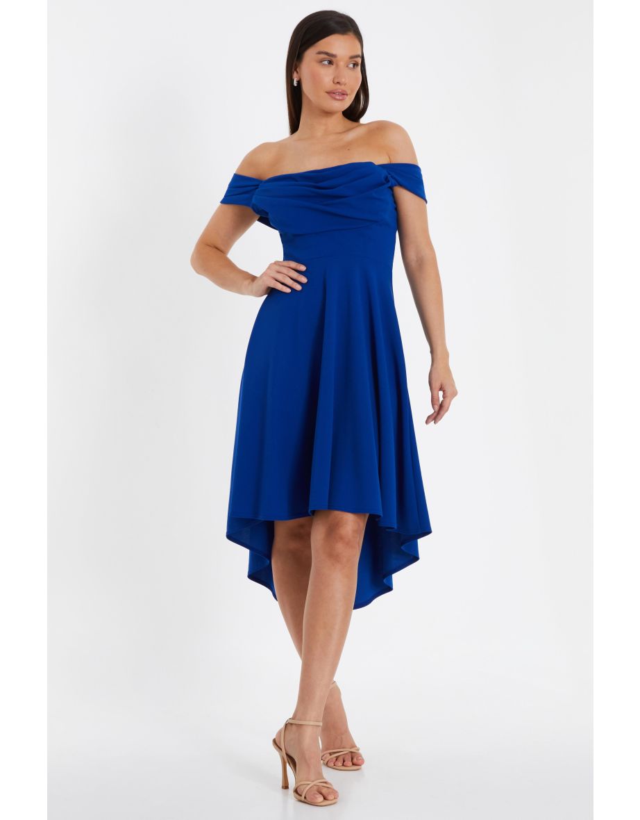 Shop Royal Blue Bardot Dip Hem Midi Dress Online in Oman VogaCloset